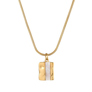 Titanium Steel Curb Chain Square Women's Gold Geometric Simple 14K Gold Inlaid Shell Necklace