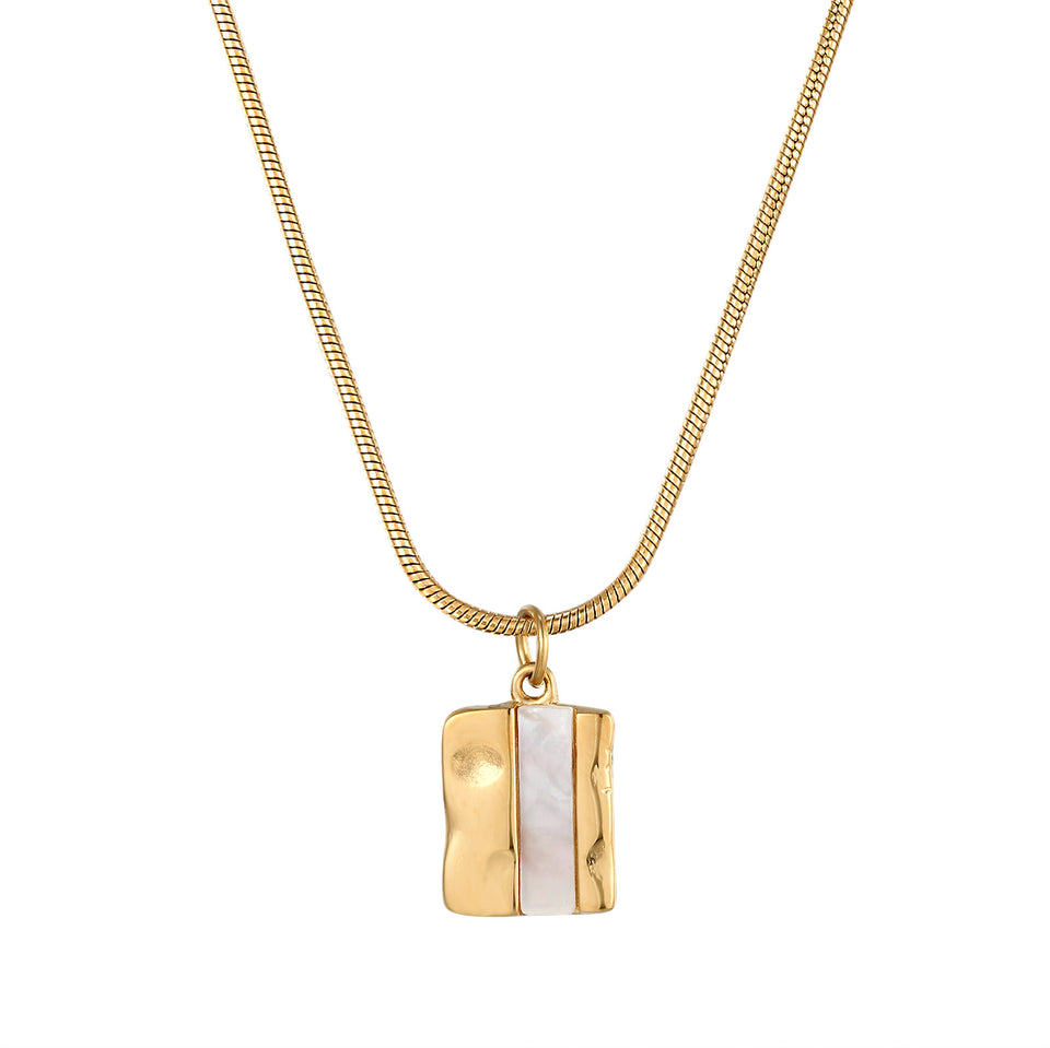 Titanium Steel Curb Chain Square Women's Gold Geometric Simple 14K Gold Inlaid Shell Necklace