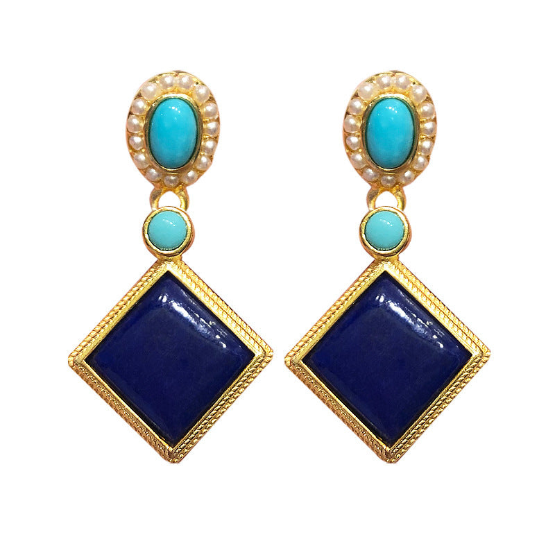 Inlaid Natural Hetian White Jade Stud Earrings Female Court