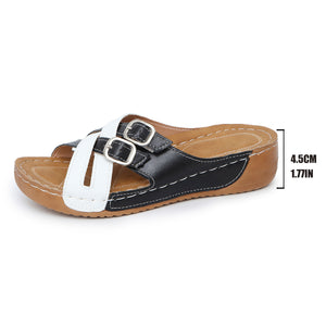 Fish Mouth One-word Belt Buckle Women's Fashion Platform Wedge Slippers