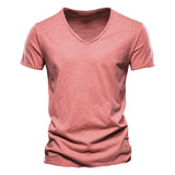 Men'S New Solid Color Slubby Cotton Short Sleeve T-Shirt