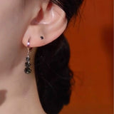 Temperament Super Shiny Gray Black Shiny Diamond Tassel Earrings