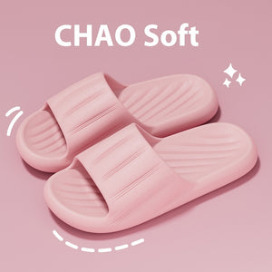 Fashion Solid Color Striped Home Slippers Summer Thick Bottom Non-slip Bathroom Slipper Women Men Couples Shoes