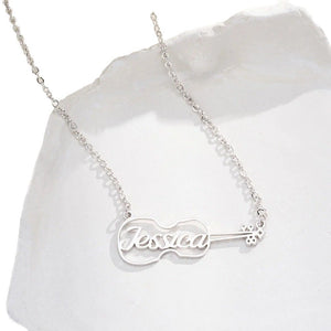 Stainless Steel Guitar Hollow Name Necklace