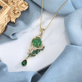 Copper Plating 18K Gold Inlaid Green Chalcedony Red Agate Necklace