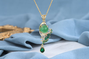 Copper Plating 18K Gold Inlaid Green Chalcedony Red Agate Necklace