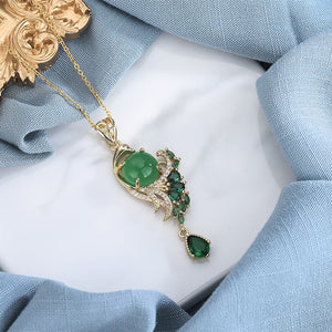 Copper Plating 18K Gold Inlaid Green Chalcedony Red Agate Necklace