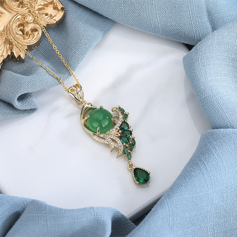 Copper Plating 18K Gold Inlaid Green Chalcedony Red Agate Necklace