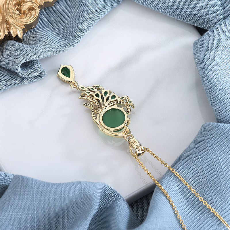 Copper Plating 18K Gold Inlaid Green Chalcedony Red Agate Necklace