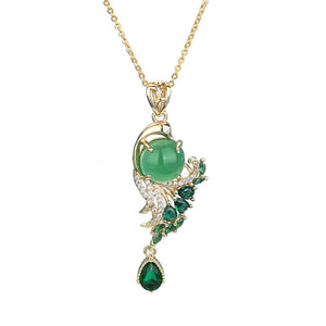 Copper Plating 18K Gold Inlaid Green Chalcedony Red Agate Necklace