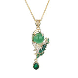 Copper Plating 18K Gold Inlaid Green Chalcedony Red Agate Necklace