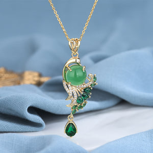 Copper Plating 18K Gold Inlaid Green Chalcedony Red Agate Necklace