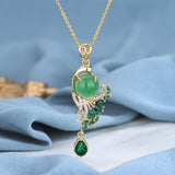 Copper Plating 18K Gold Inlaid Green Chalcedony Red Agate Necklace