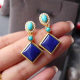 Inlaid Natural Hetian White Jade Stud Earrings Female Court