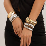 Women's Exaggerated Large Water Drop Metal Glossy Surface Mirror Open-ended Bracelet