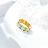 Diamond Plaid Titanium Steel 14K Gold Advanced Ring Female