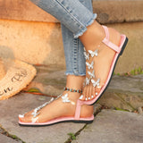 New Butterfly Rhinestone Sandals Summer Square Toe Flat Shoes For Women