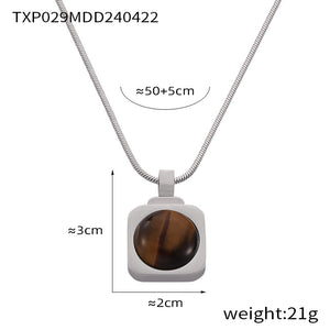 Personality Affordable Luxury Ornament Inlaid Tigereye Design Titanium Steel Necklace