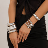 Women's Exaggerated Large Water Drop Metal Glossy Surface Mirror Open-ended Bracelet