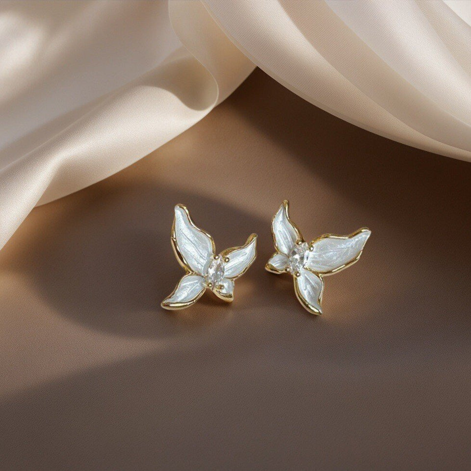 Women's Unique Design White Oil Butterfly Earrings