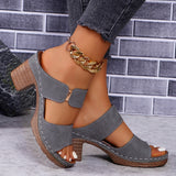 Chunky Heel Sandals Summer Round Toe Plaid Slides Slippers Fashion Outdoor High Heels Shoes For Women