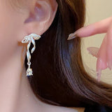 Bow Ribbon Zircon Stud Earrings For Women