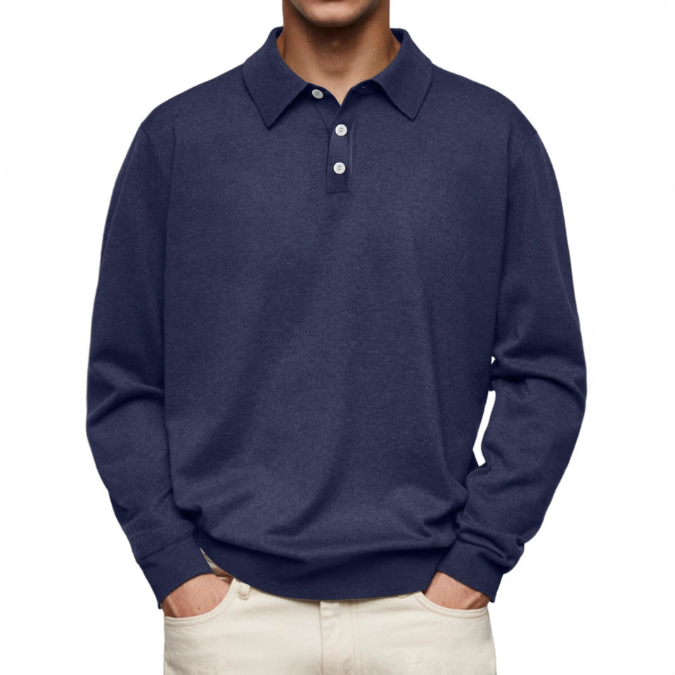 Long Sleeve V-neck Buttons Men's Casual Jacket Polo Shirt