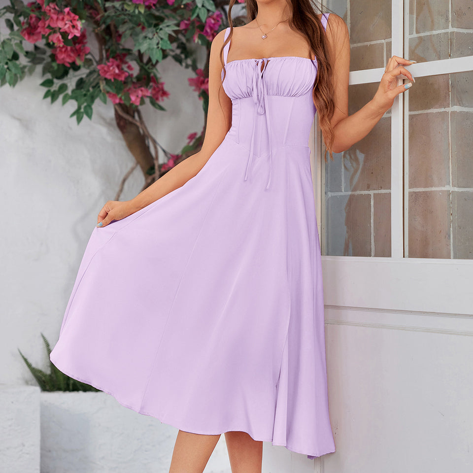 Mid-length Corset Elegant Slit Lace-up Women's Outing Leisure Dress