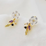 Stud Earrings 925 Silver Plated 18K Gold Crystal White Flower