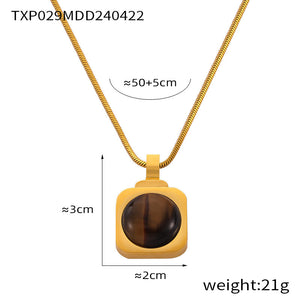 Personality Affordable Luxury Ornament Inlaid Tigereye Design Titanium Steel Necklace
