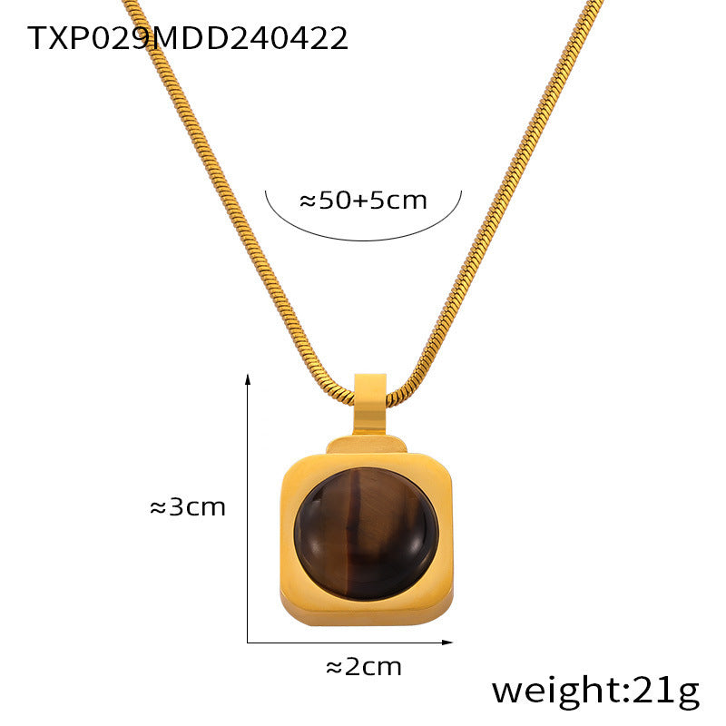 Personality Affordable Luxury Ornament Inlaid Tigereye Design Titanium Steel Necklace