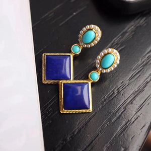 Inlaid Natural Hetian White Jade Stud Earrings Female Court