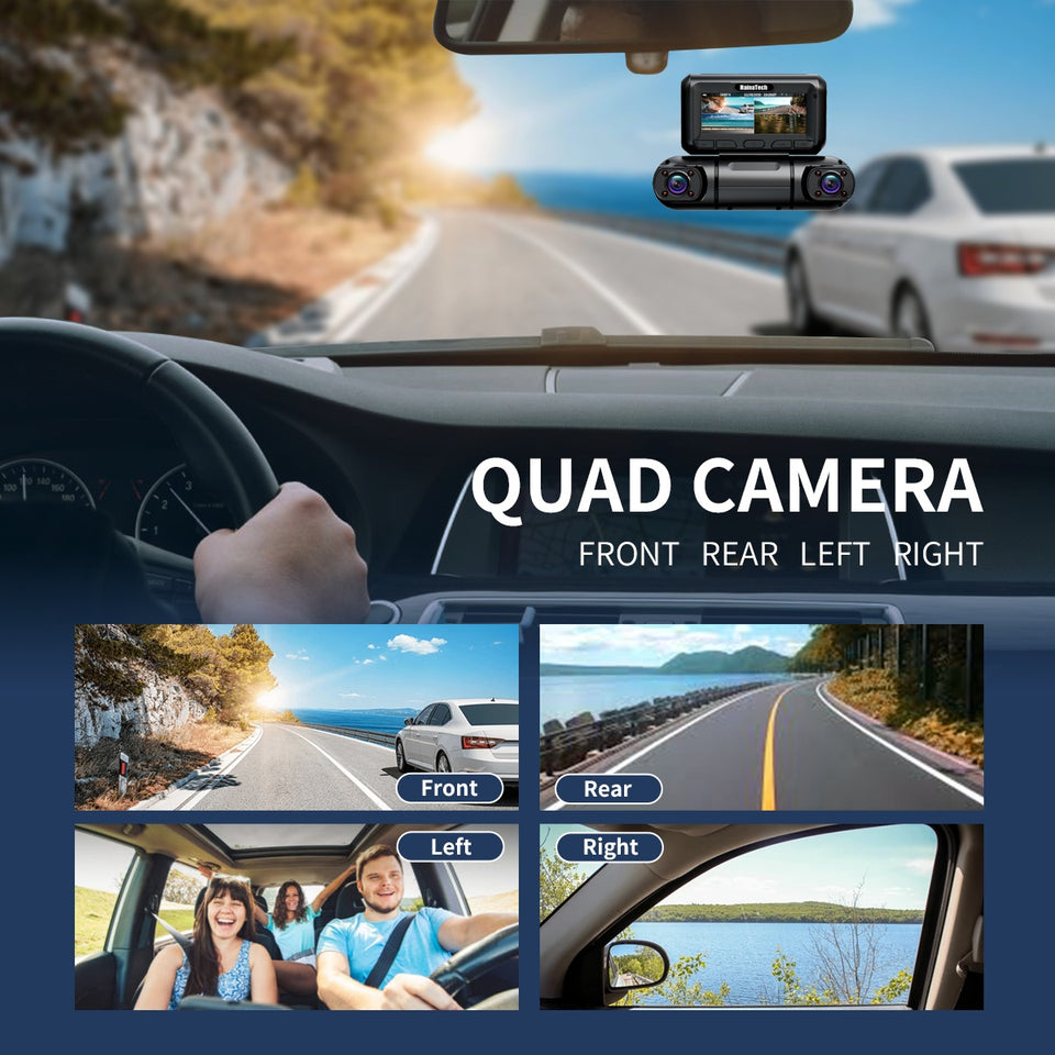 360° Dash Cam | 4-Channel Car Camera with GPS & Night Vision