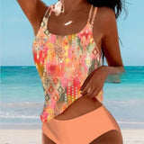 Retro Split High Waist Bikini Beach Print Strap Swimsuit