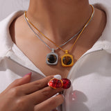Personality Affordable Luxury Ornament Inlaid Tigereye Design Titanium Steel Necklace