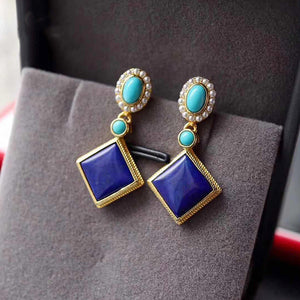Inlaid Natural Hetian White Jade Stud Earrings Female Court