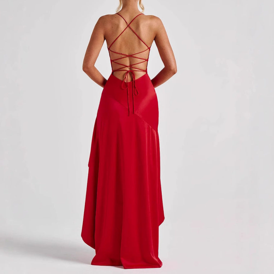 Women's Backless Ruffles Irregular Dress