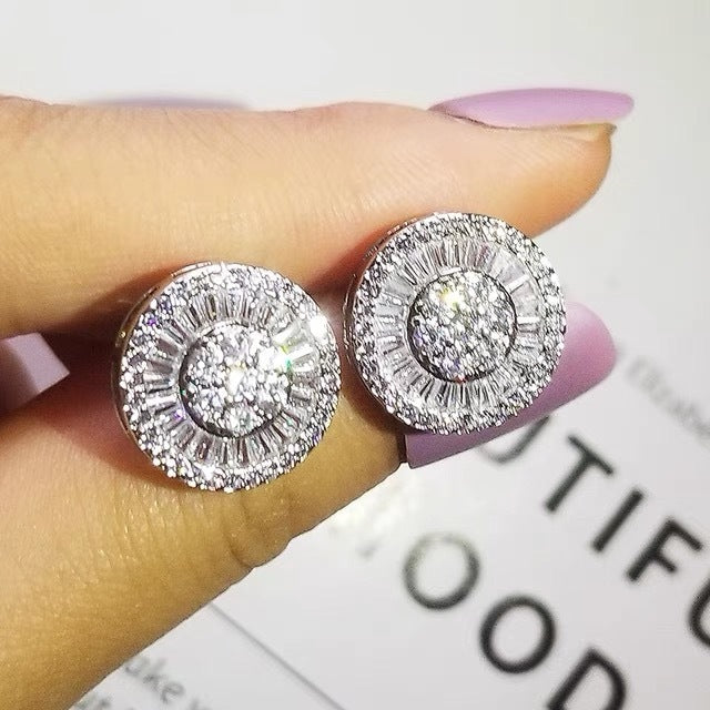Big Round Zircon-encrusted Stud Earrings