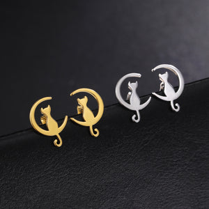 Fairy Tale Style Cute Sweet Moon Cat Ear Studs