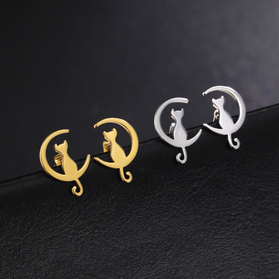 Fairy Tale Style Cute Sweet Moon Cat Ear Studs