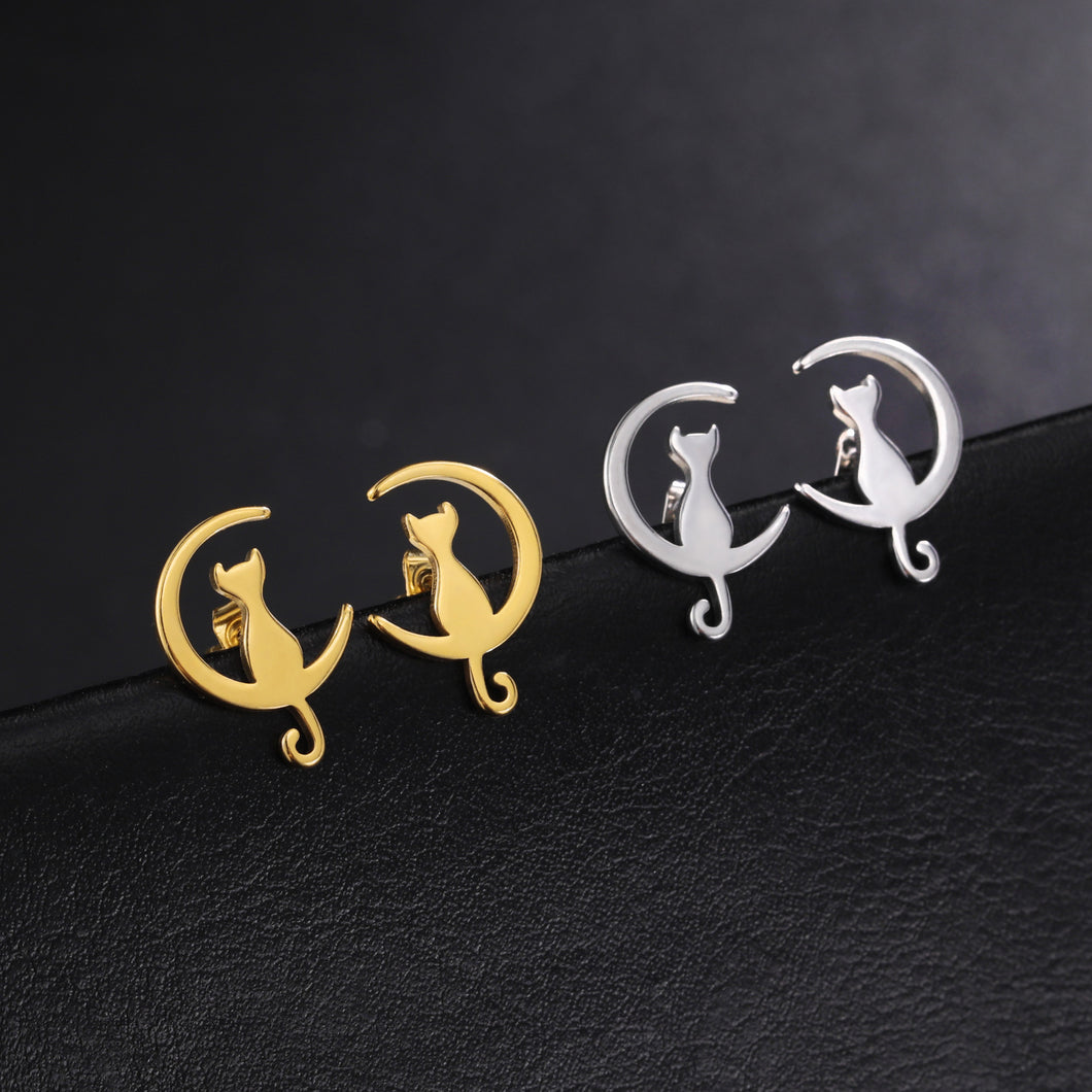 Fairy Tale Style Cute Sweet Moon Cat Ear Studs