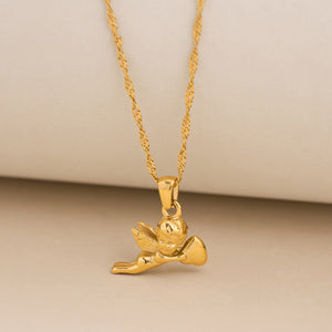 8K Gold Plated Titanium Steel Water Ripple Necklace Angel Little Heart Choker Necklace