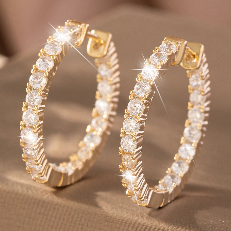 Copper Inlaid Zirconium Fashionable All-match Personalized Circle Earrings