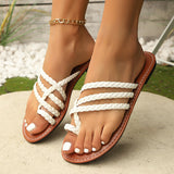 Summer Clip-toe Woven Sandals INS Fashion Beach Flat Slides Slippers Outdoor Roman Shoes For Women