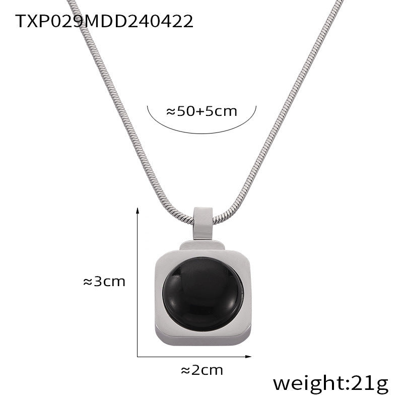 Personality Affordable Luxury Ornament Inlaid Tigereye Design Titanium Steel Necklace