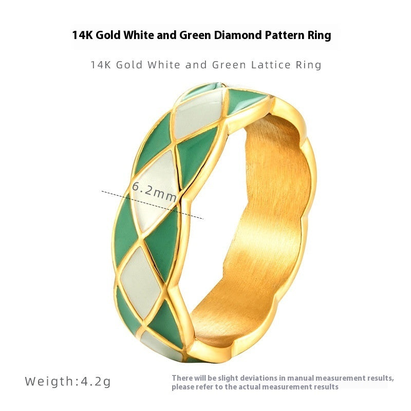 Diamond Plaid Titanium Steel 14K Gold Advanced Ring Female