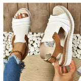 Fish Mouth Wedges Sandals With Straw Design Summer Peep Toe Buckle Beach Shoes For Women