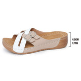 Fish Mouth One-word Belt Buckle Women's Fashion Platform Wedge Slippers