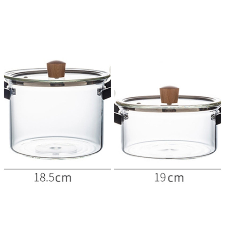 High Borosilicate Transparent Pot Double Ear Glass Pot