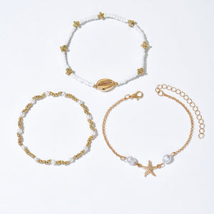 Beach Vacation Bead Shell Starfish Foot Ornaments Anklet Three-piece Set